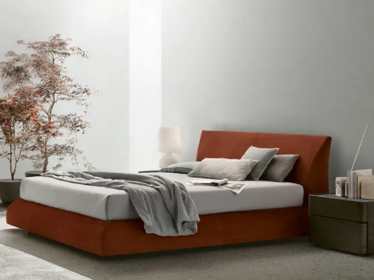 Letto con box contenitore Eros in pelle nabuk di Tomasella